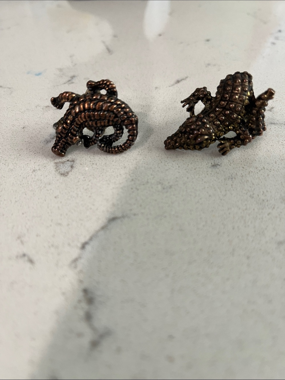 Bronze Crocodile Reptile Figurine Pair - Decorative Pet Reptile Accent